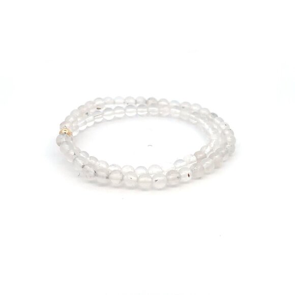 Moonstone & Clear Quartz Gemstone Stretch Bracelet with 14K Gold Accent Bead Han - Picture 3 of 7